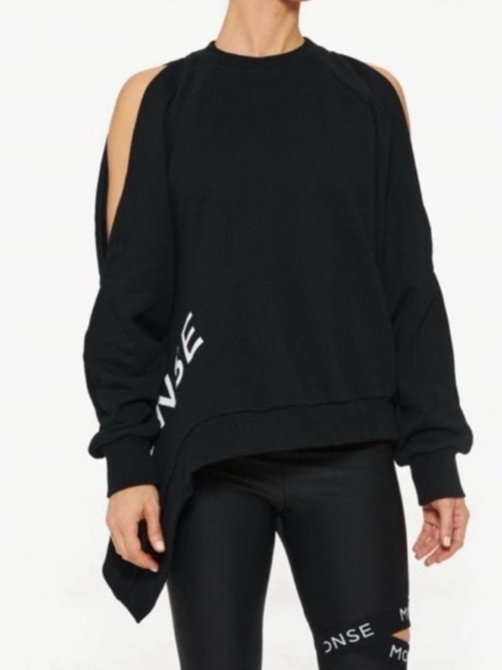 Monse Black Asymm cold shoulder crewneck sweatshirt top size XS